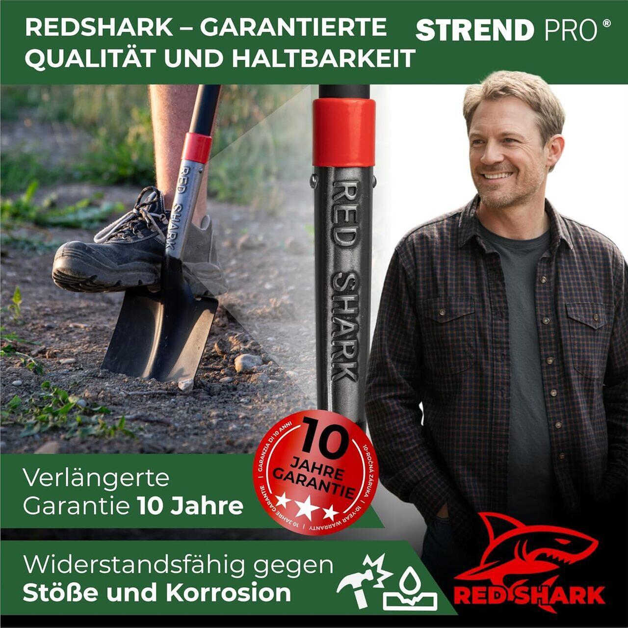 Set harlet, cazma, ascutit, margini zimtate, maner fibra sticla, 115 cm, cu manusi, RedShark GartenVIP DiyLine