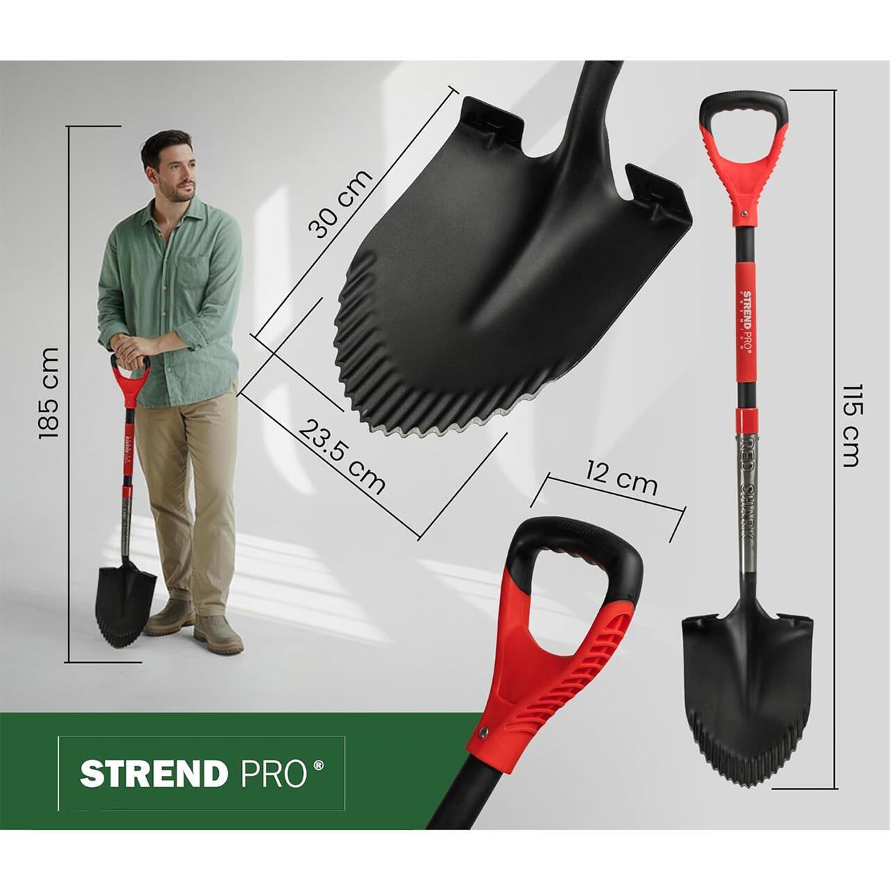 Set harlet, cazma, ascutit, margini zimtate, maner fibra sticla, 115 cm, cu manusi, RedShark GartenVIP DiyLine