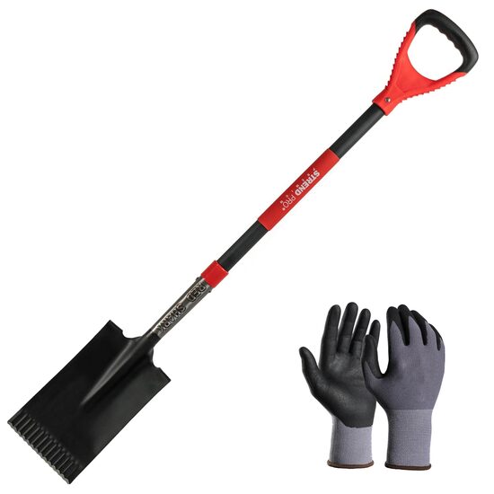 Set harlet, cazma, drept, capat zimtat, maner fibra sticla, 115 cm, cu manusi, RedShark GartenVIP DiyLine