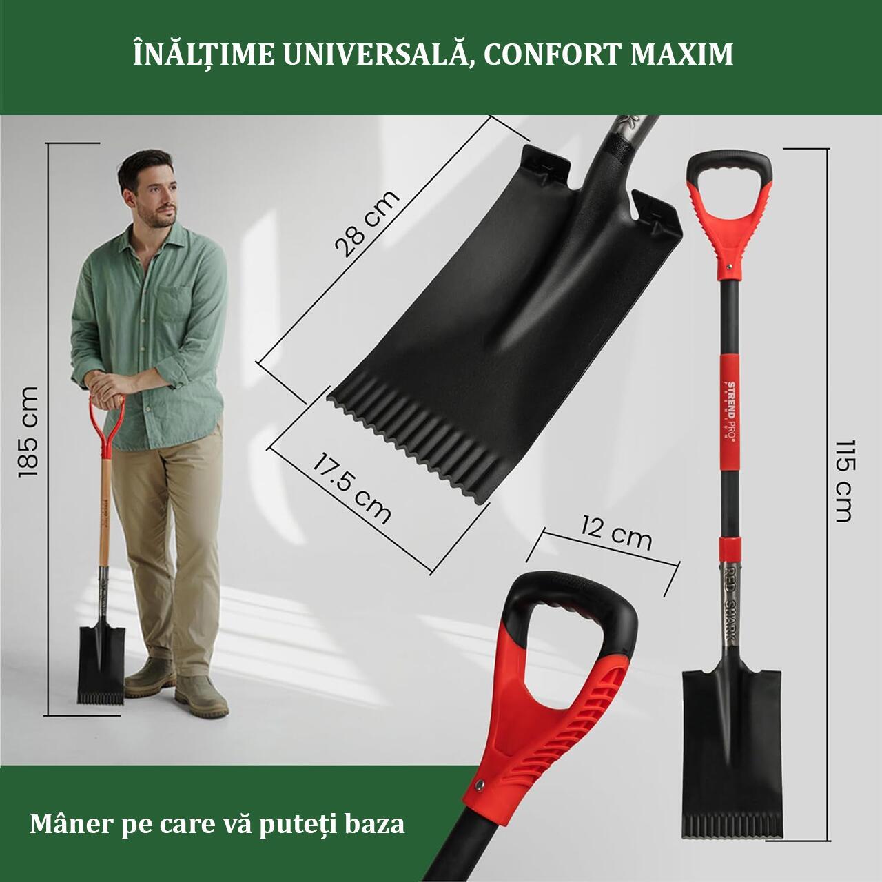 Set harlet, cazma, drept, capat zimtat, maner fibra sticla, 115 cm, cu manusi, RedShark GartenVIP DiyLine