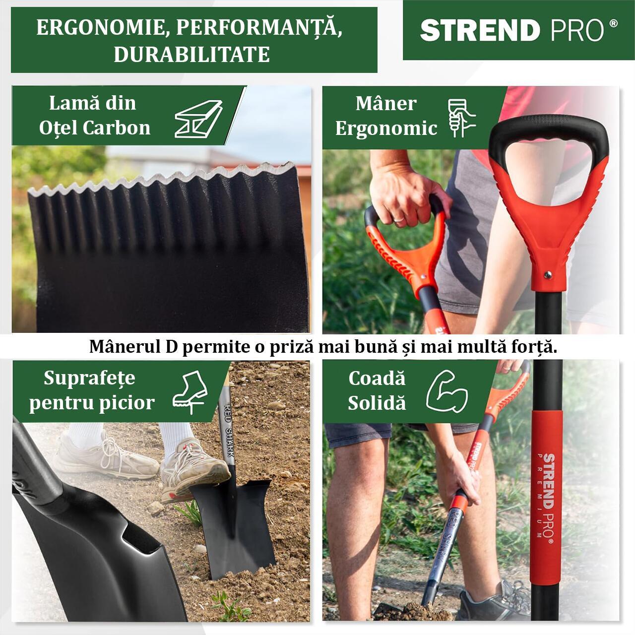 Set harlet, cazma, drept, capat zimtat, maner fibra sticla, 115 cm, cu manusi, RedShark GartenVIP DiyLine