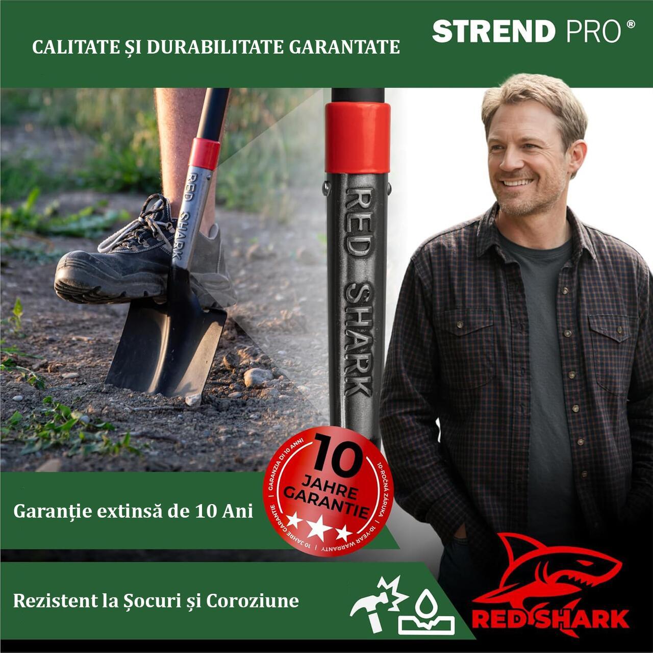 Set harlet, cazma, drept, capat zimtat, maner fibra sticla, 115 cm, cu manusi, RedShark GartenVIP DiyLine