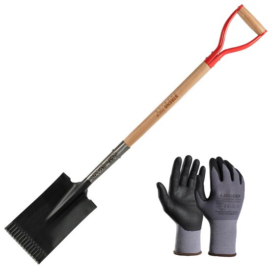 Set harlet, cazma, drept, capat zimtat, maner lemn, 115 cm, cu manusi, RedShark GartenVIP DiyLine