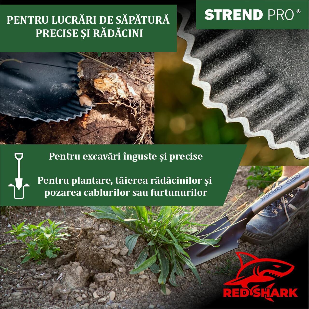 Set harlet, cazma, ingust, varf zimtat, maner fibra sticla, 128 cm, cu manusi, RedShark GartenVIP DiyLine