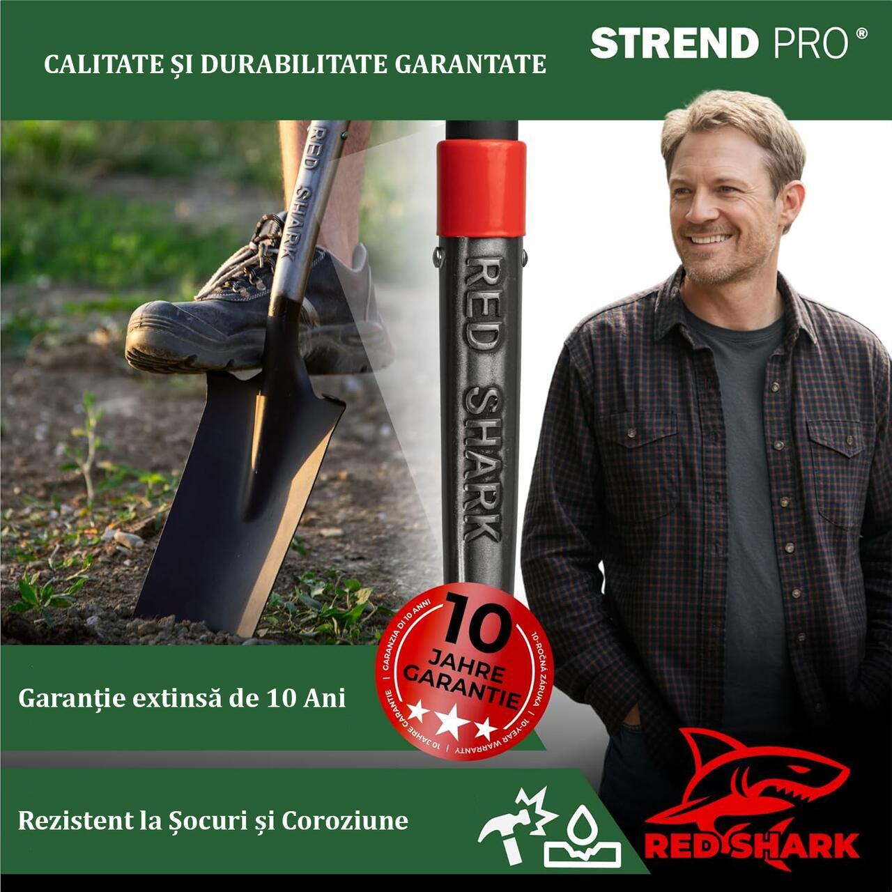 Set harlet, cazma, ingust, varf zimtat, maner fibra sticla, 128 cm, cu manusi, RedShark GartenVIP DiyLine