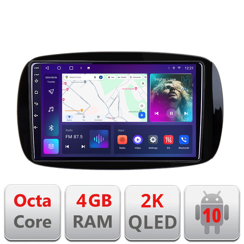 Navigatie Smart For Two 2015- C-Smart15 Android Octa Core Ecran 2K QLED GPS 4G 4+32GB 360 KIT-SMART15+EDT-E409-2K CarStore Technology