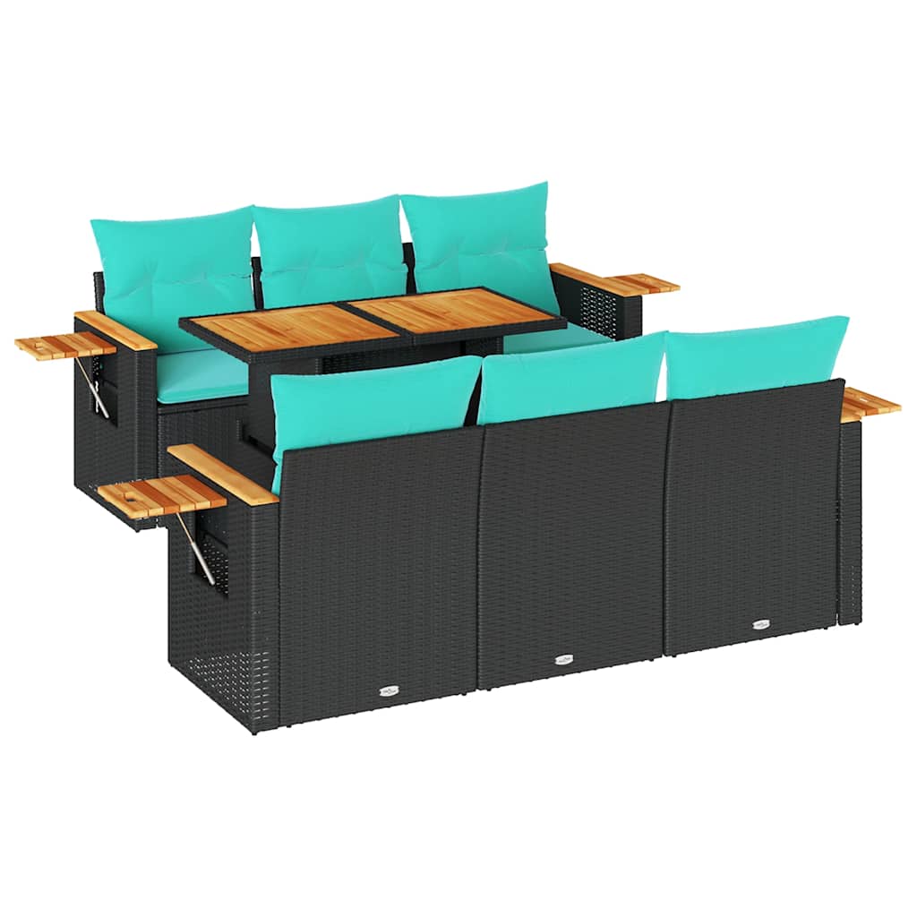 Set canapele de grădină cu perne, 7 piese, negru, poliratan GartenMobel Dekor