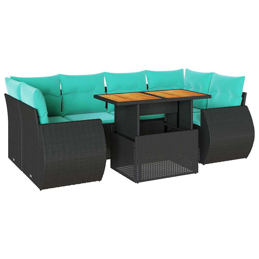 Set canapele de grădină cu perne, 7 piese, negru, poliratan GartenMobel Dekor