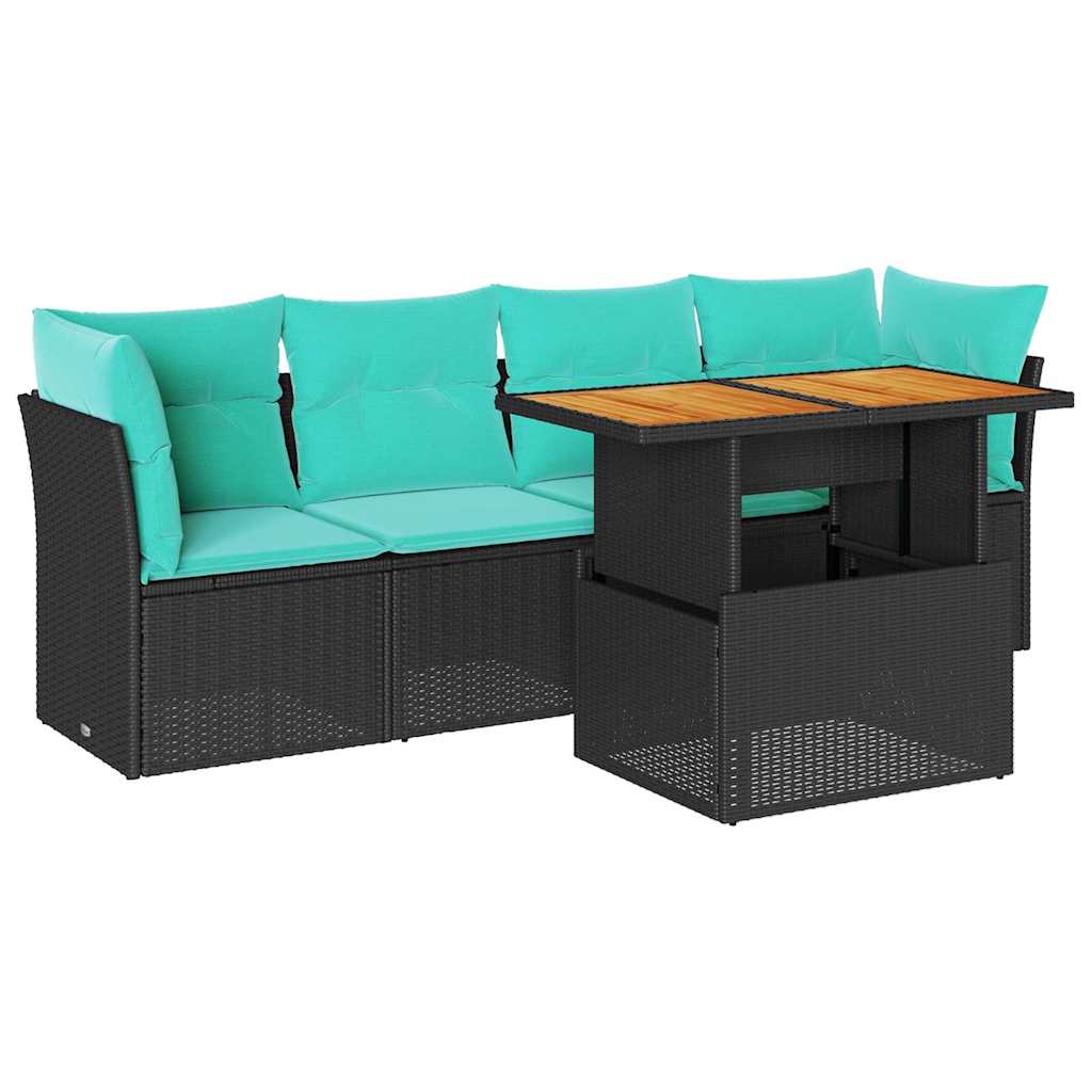 Set mobilier de grădină cu perne, 5 piese, negru, poliratan GartenMobel Dekor