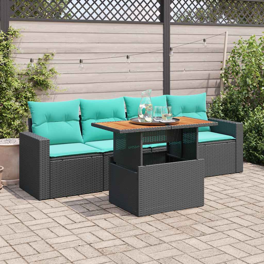 Set mobilier de grădină cu perne, 5 piese, negru, poliratan GartenMobel Dekor