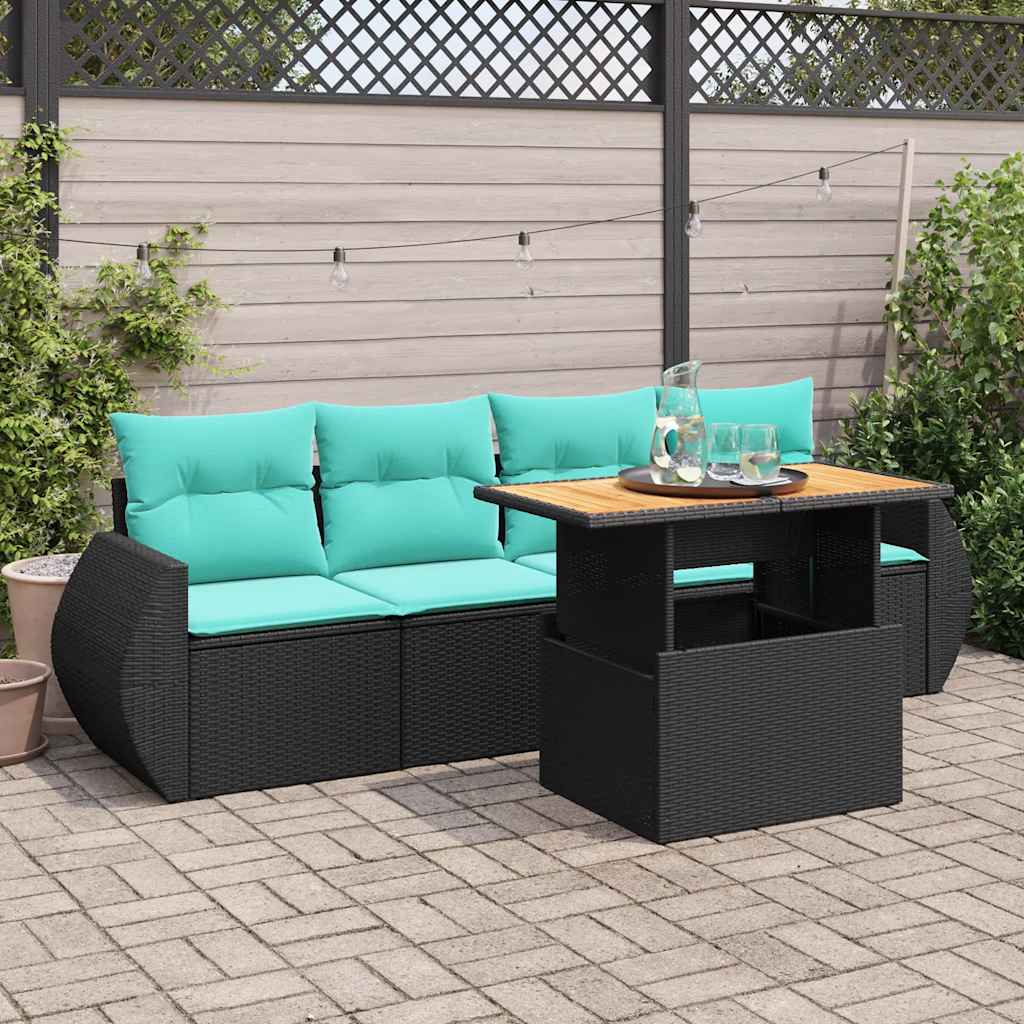 Set mobilier de grădină cu perne, 5 piese, negru, poliratan GartenMobel Dekor
