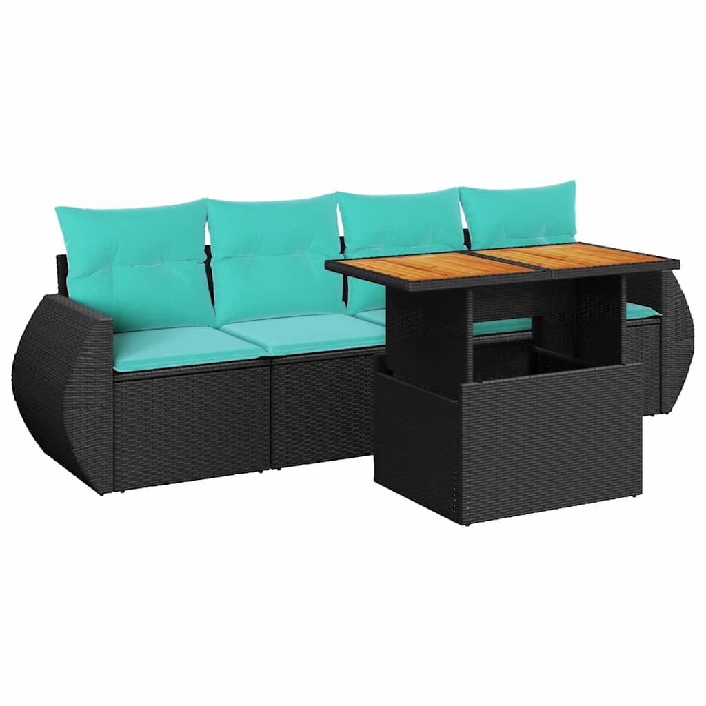 Set mobilier de grădină cu perne, 5 piese, negru, poliratan GartenMobel Dekor