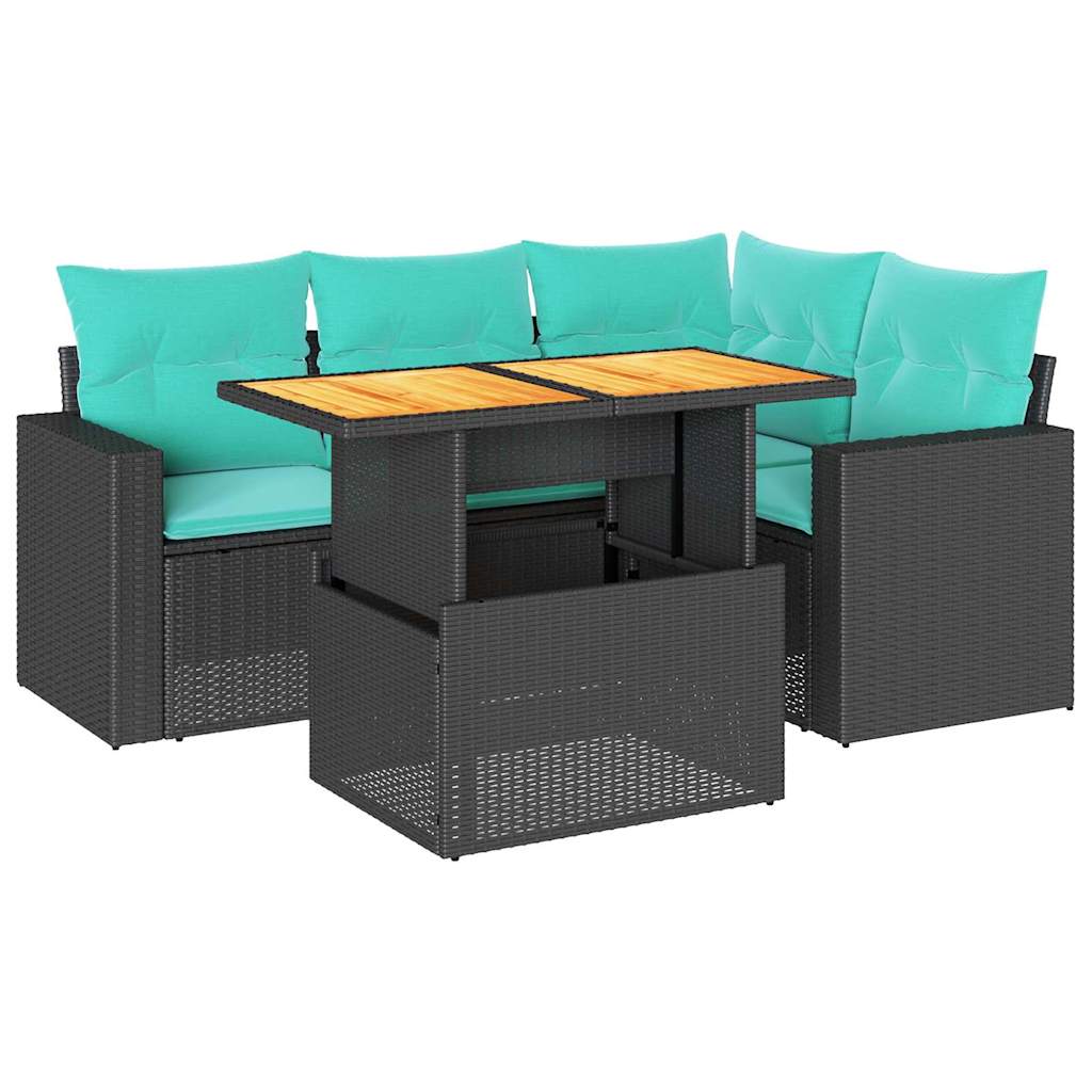 Set mobilier de grădină cu perne, 5 piese, negru, poliratan GartenMobel Dekor