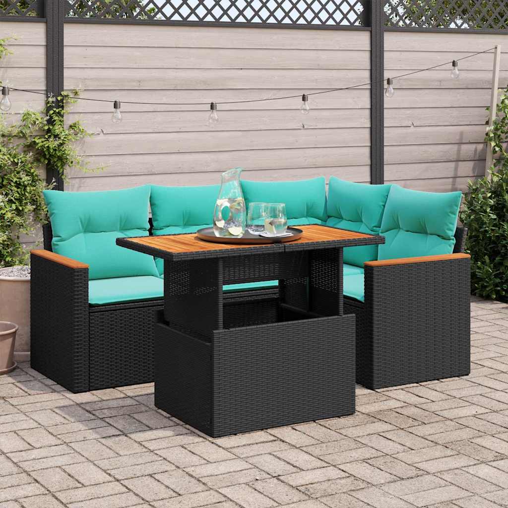 Set mobilier de grădină cu perne, 5 piese, negru, poliratan GartenMobel Dekor
