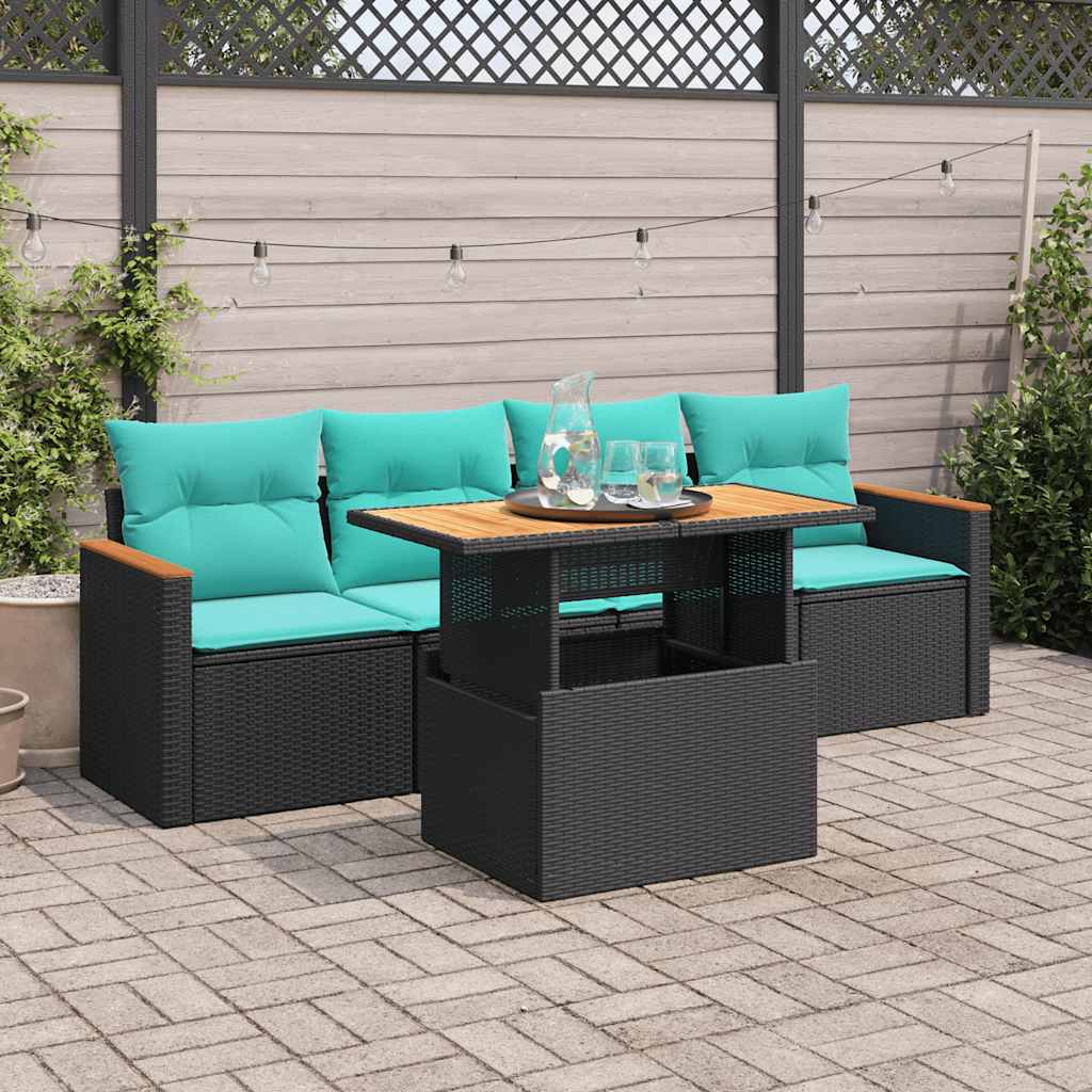 Set mobilier de grădină cu perne, 5 piese, negru, poliratan GartenMobel Dekor