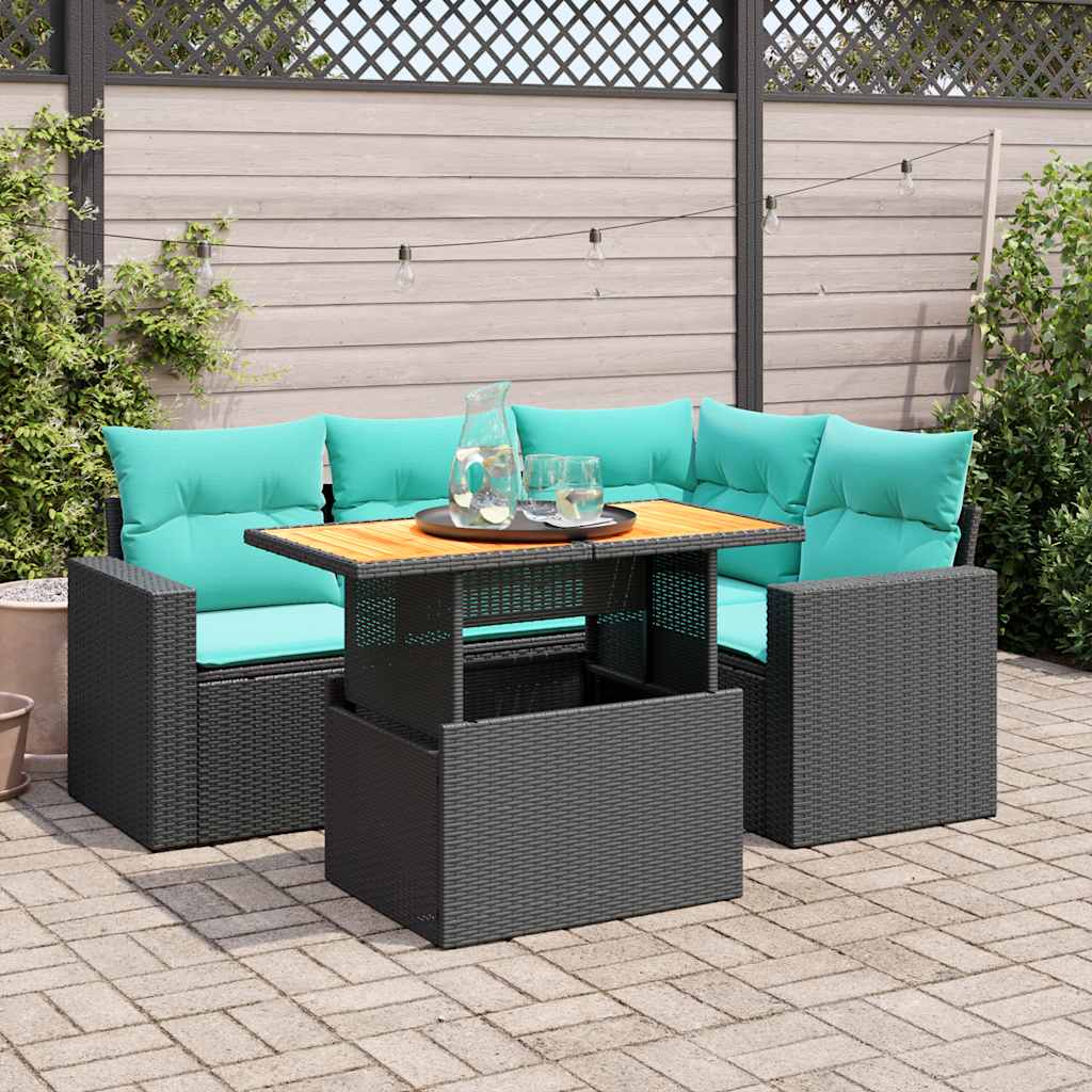 Set mobilier de grădină cu perne, 5 piese, negru, poliratan GartenMobel Dekor