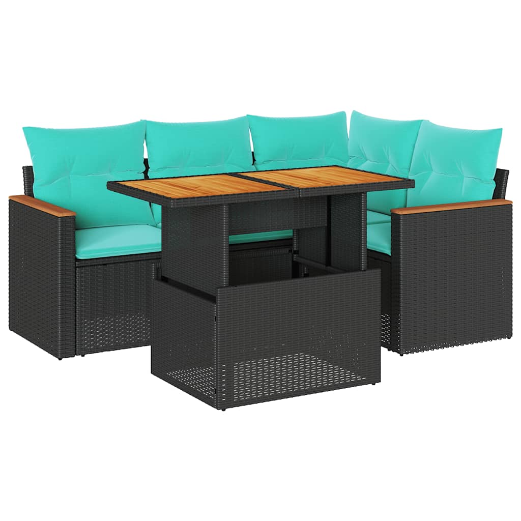 Set mobilier de grădină cu perne, 5 piese, negru, poliratan GartenMobel Dekor