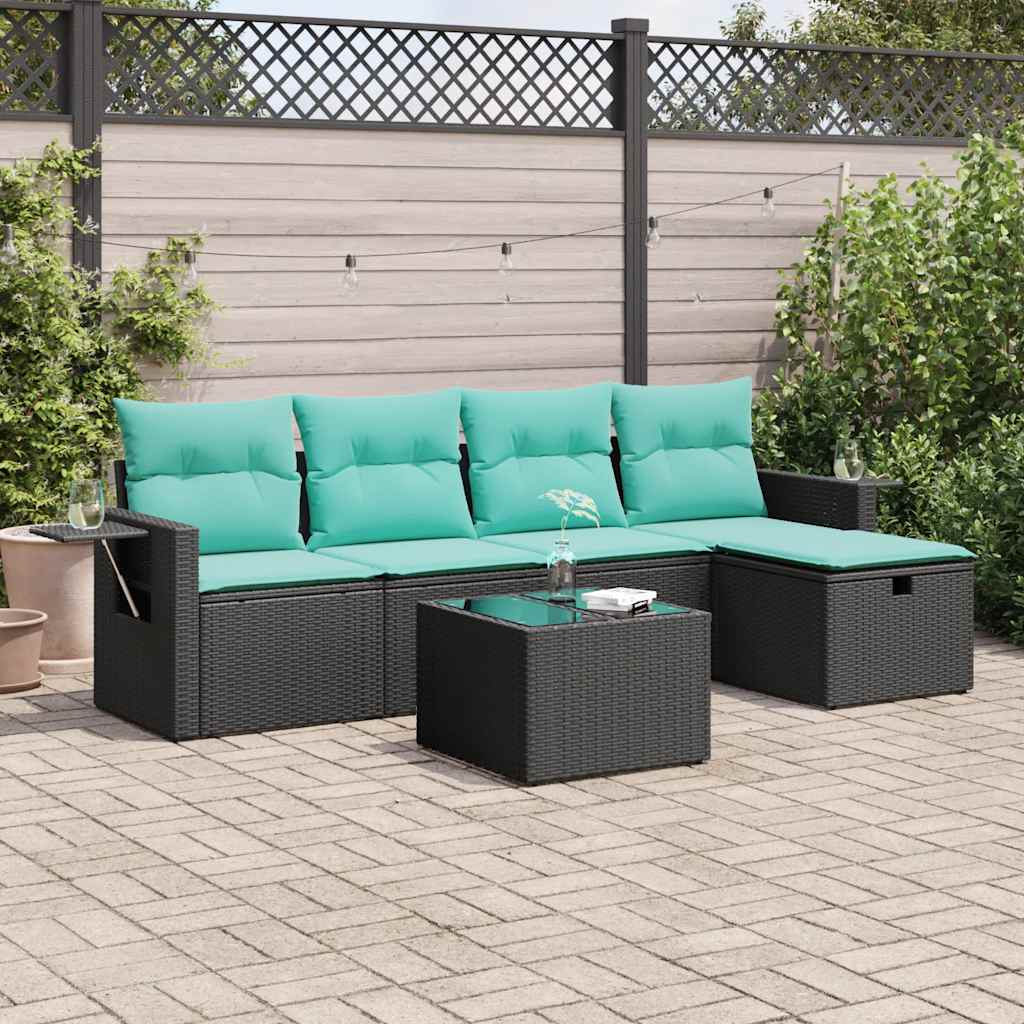 Set mobilier de grădină cu perne, 6 piese, negru, poliratan GartenMobel Dekor