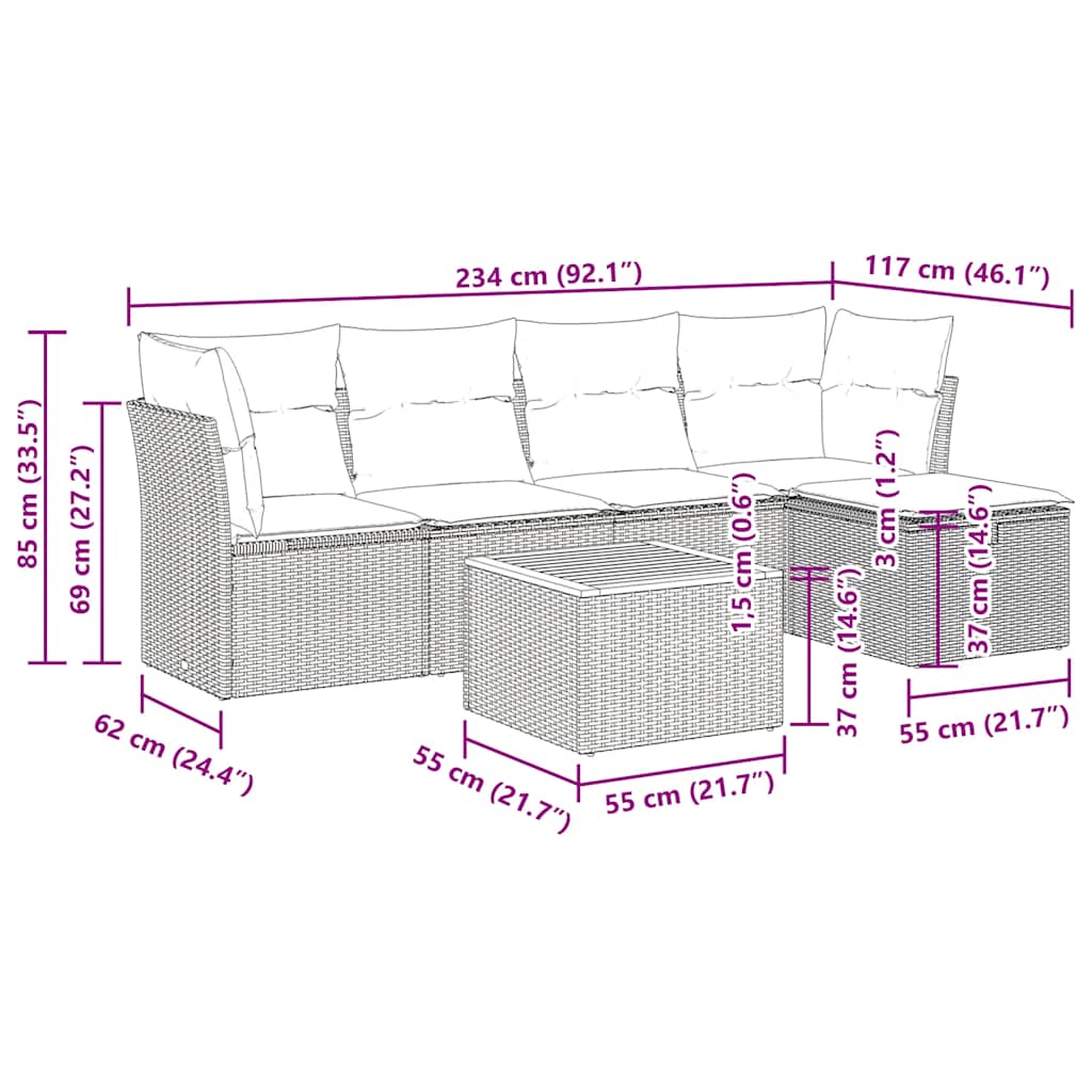 Set mobilier de grădină cu perne, 6 piese, negru, poliratan GartenMobel Dekor