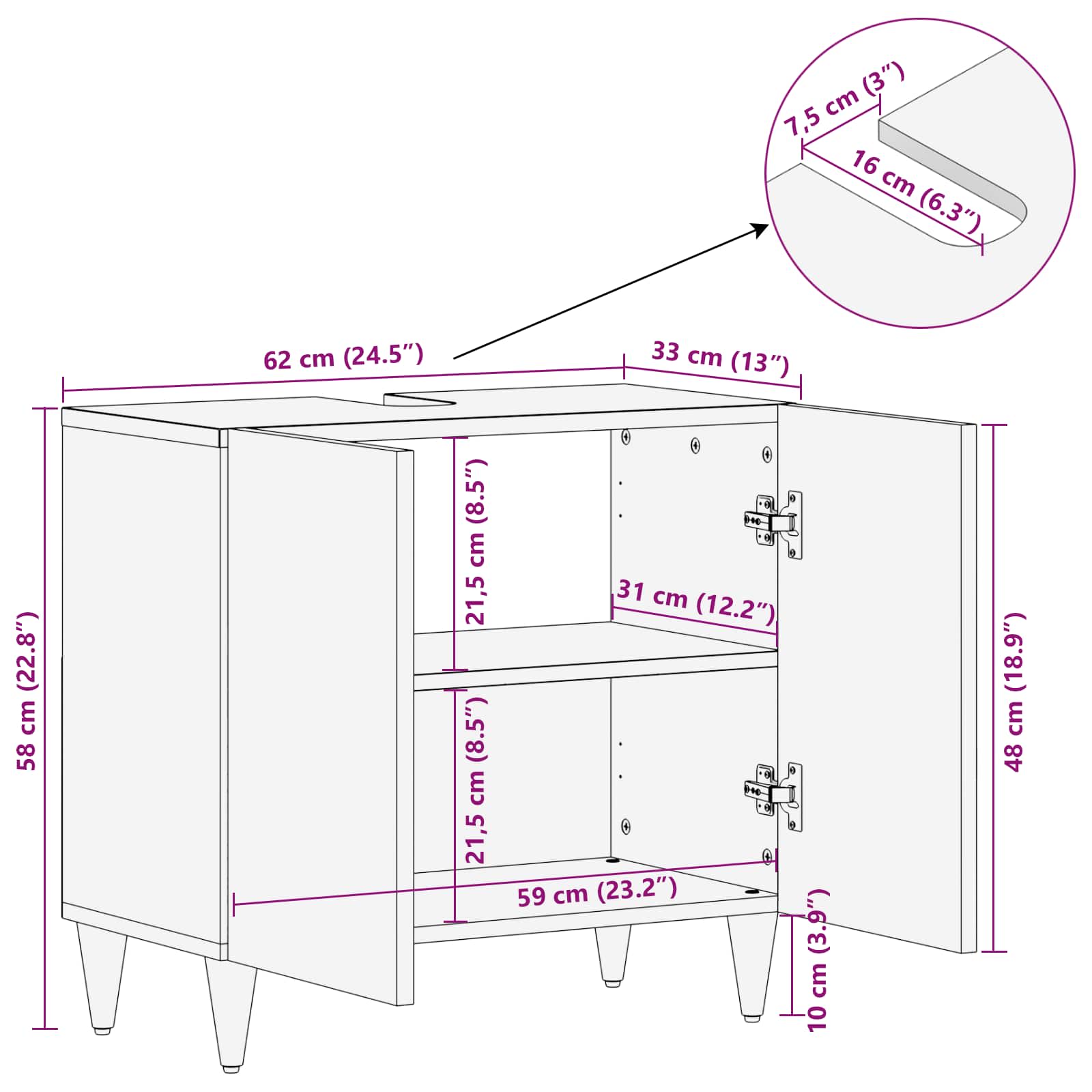 Dulap de chiuvetă cu depozitare Multicolour 62 x 33 x 58 cm GartenMobel Dekor
