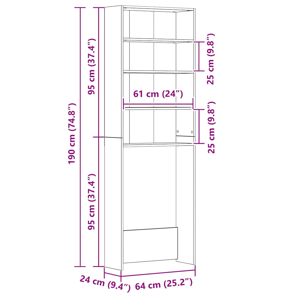 Dulap mașina de spălat, stejar sonoma, 64x24x190 cm GartenMobel Dekor