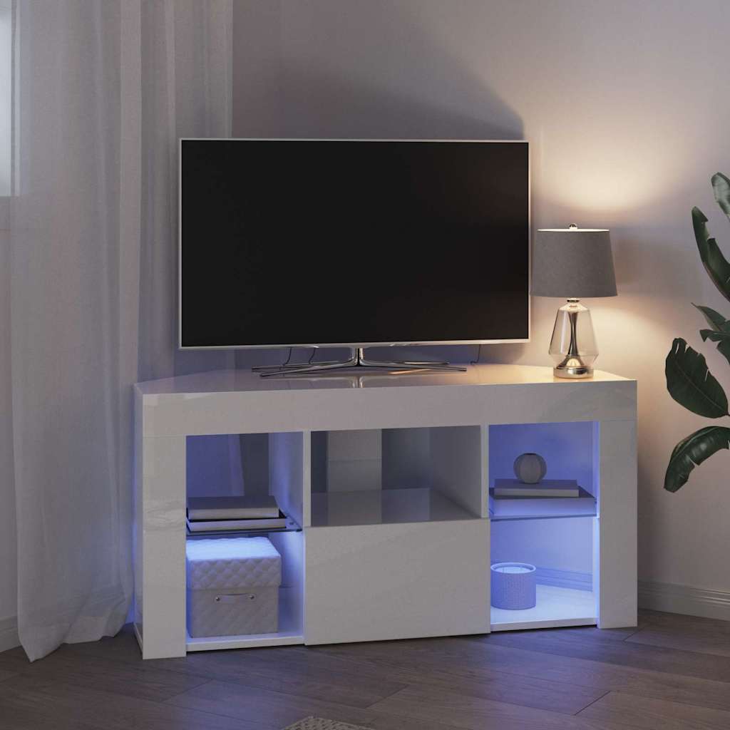 Șifonier LED pentru TV colțar Alb lucios 105 x 40 x 68 cm GartenMobel Dekor