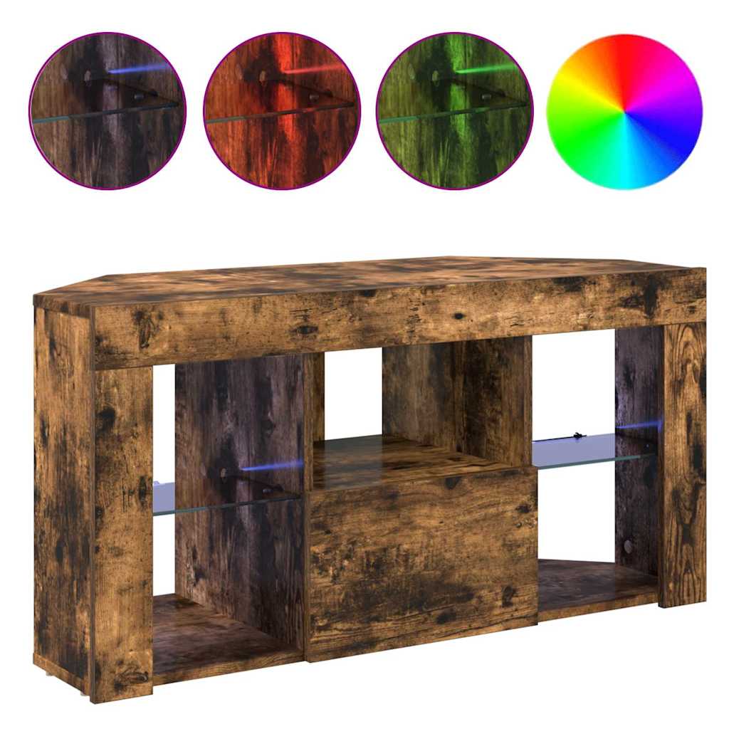 Șifonier LED pentru TV colțar Stejar fumuriu 105 x 40 x 68 cm GartenMobel Dekor