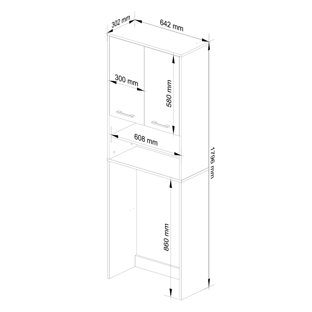 Dulap baie inalt pentru spatiu deasupra masinii de spalat, cu usi si polite, 64x30x180 cm, alb mat Household NewTrend