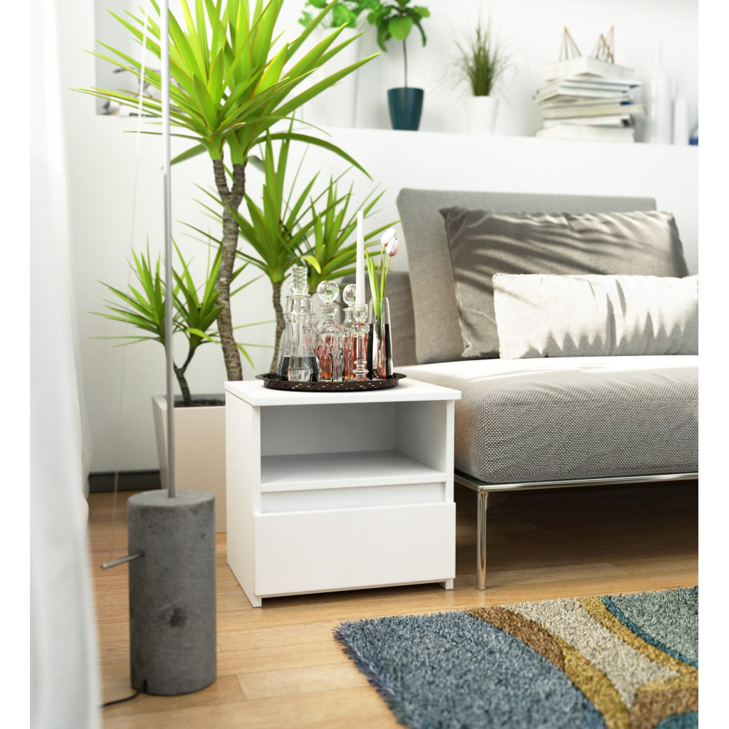 Noptiera cu 1 sertar, PAL laminat 16mm, 40x35x40 cm, alb Household NewTrend