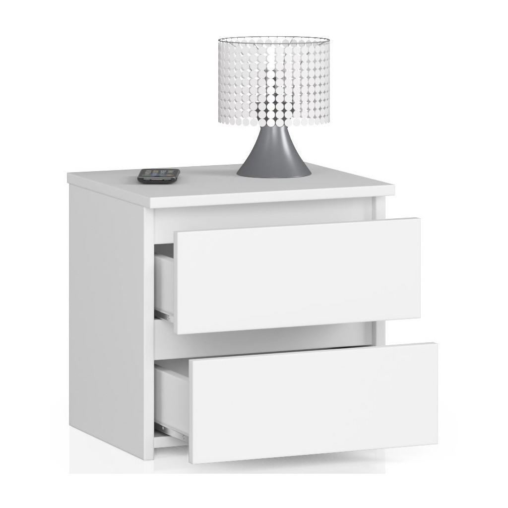 Noptiera cu 2 sertare, din PAL laminat, 40x35x40 cm, alb mat Household NewTrend