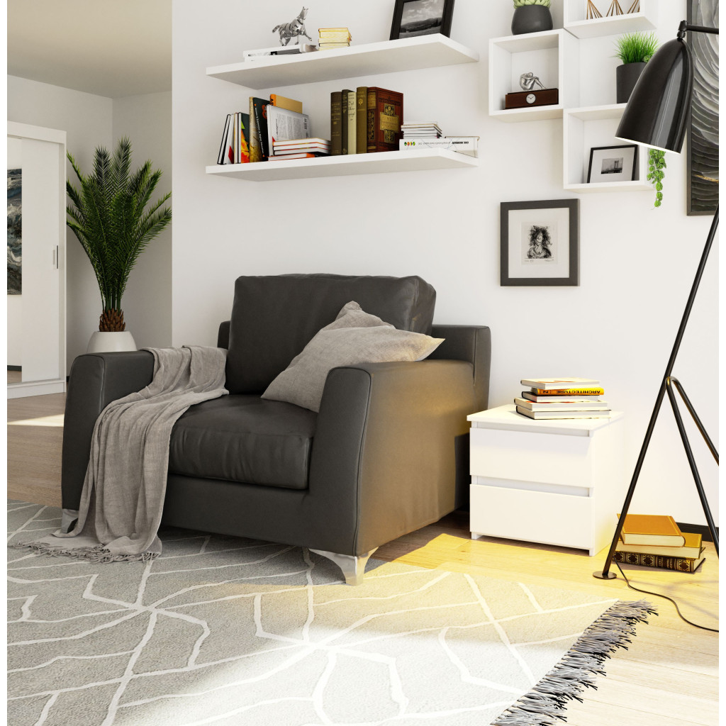 Noptiera cu 2 sertare, din PAL laminat, 40x35x40 cm, alb mat Household NewTrend