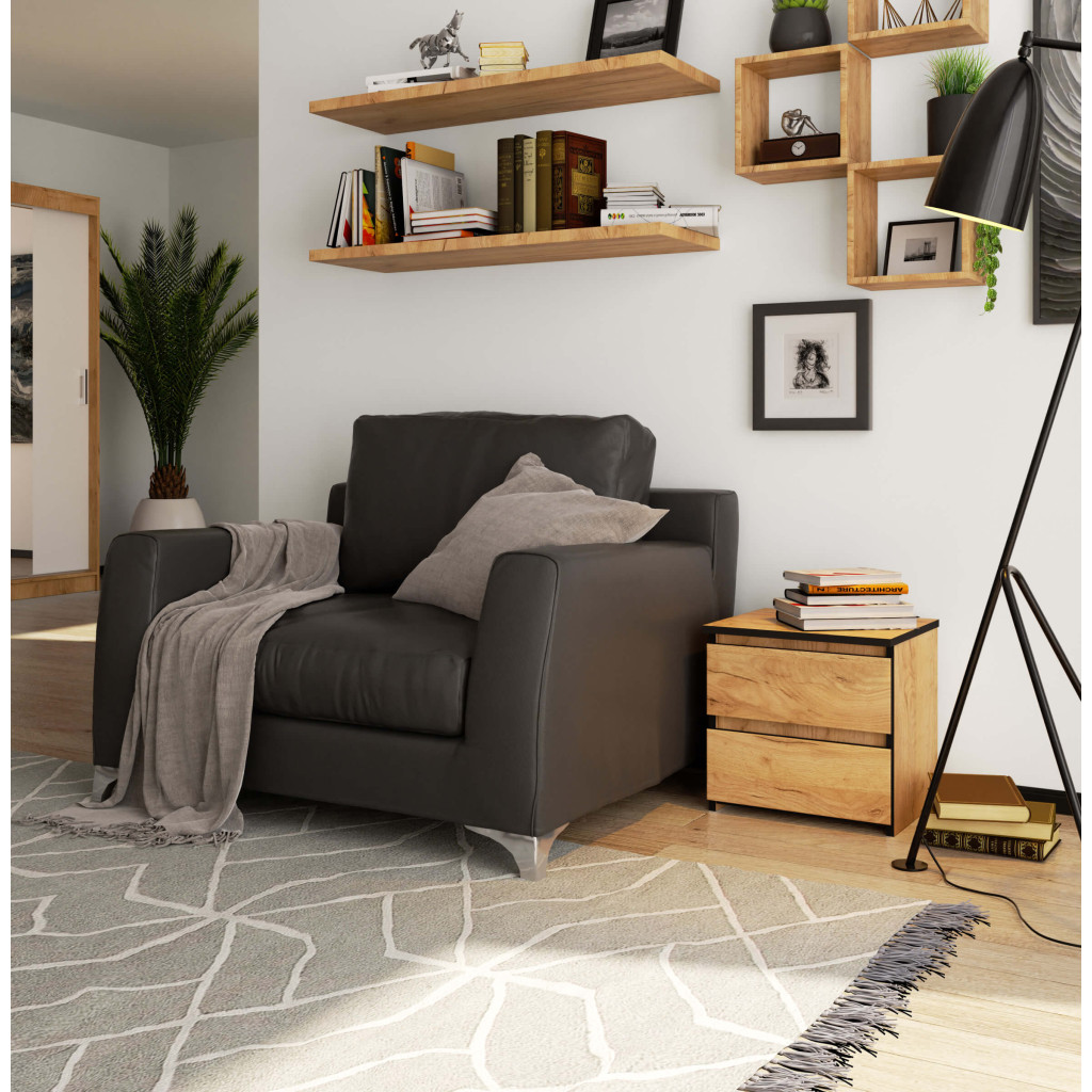 Noptiera cu 2 sertare, din PAL laminat, 40x35x40 cm, stejar craft Household NewTrend