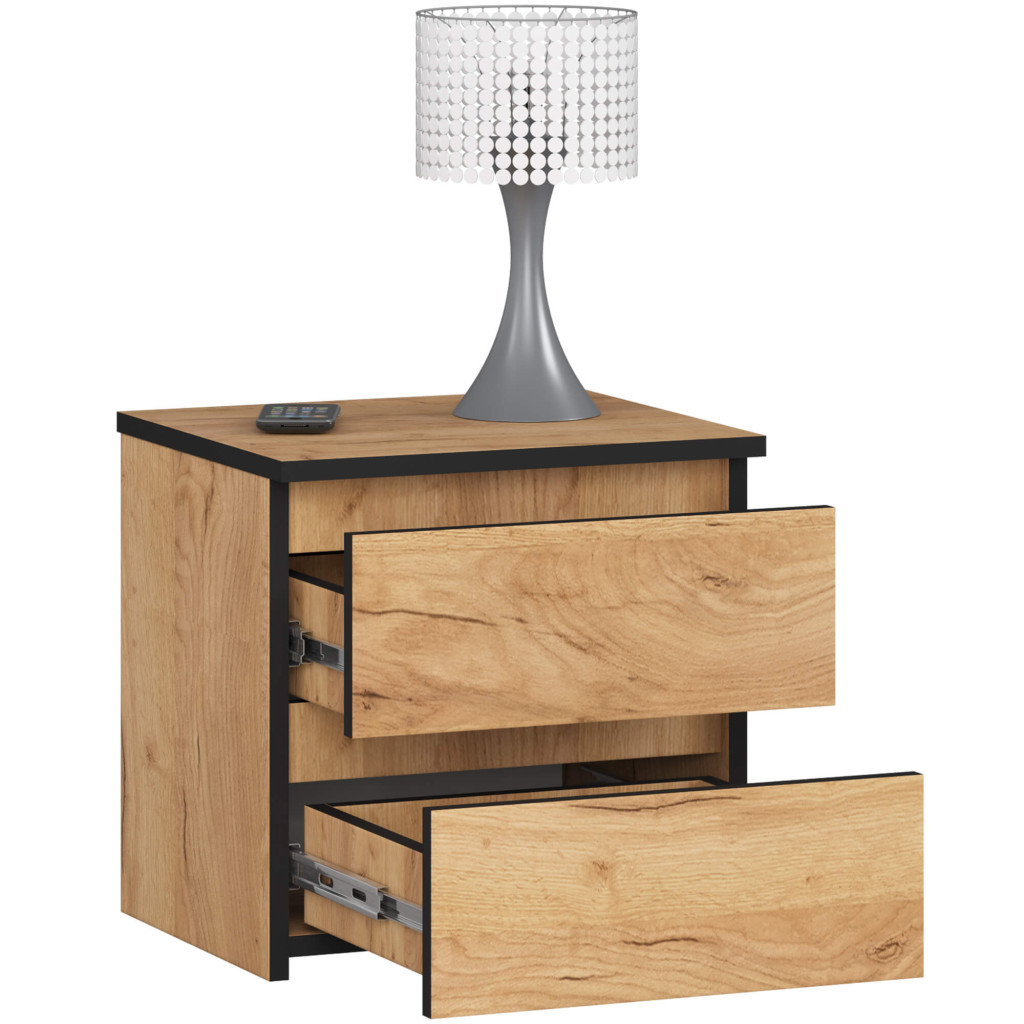 Noptiera cu 2 sertare, din PAL laminat, 40x35x40 cm, stejar craft Household NewTrend