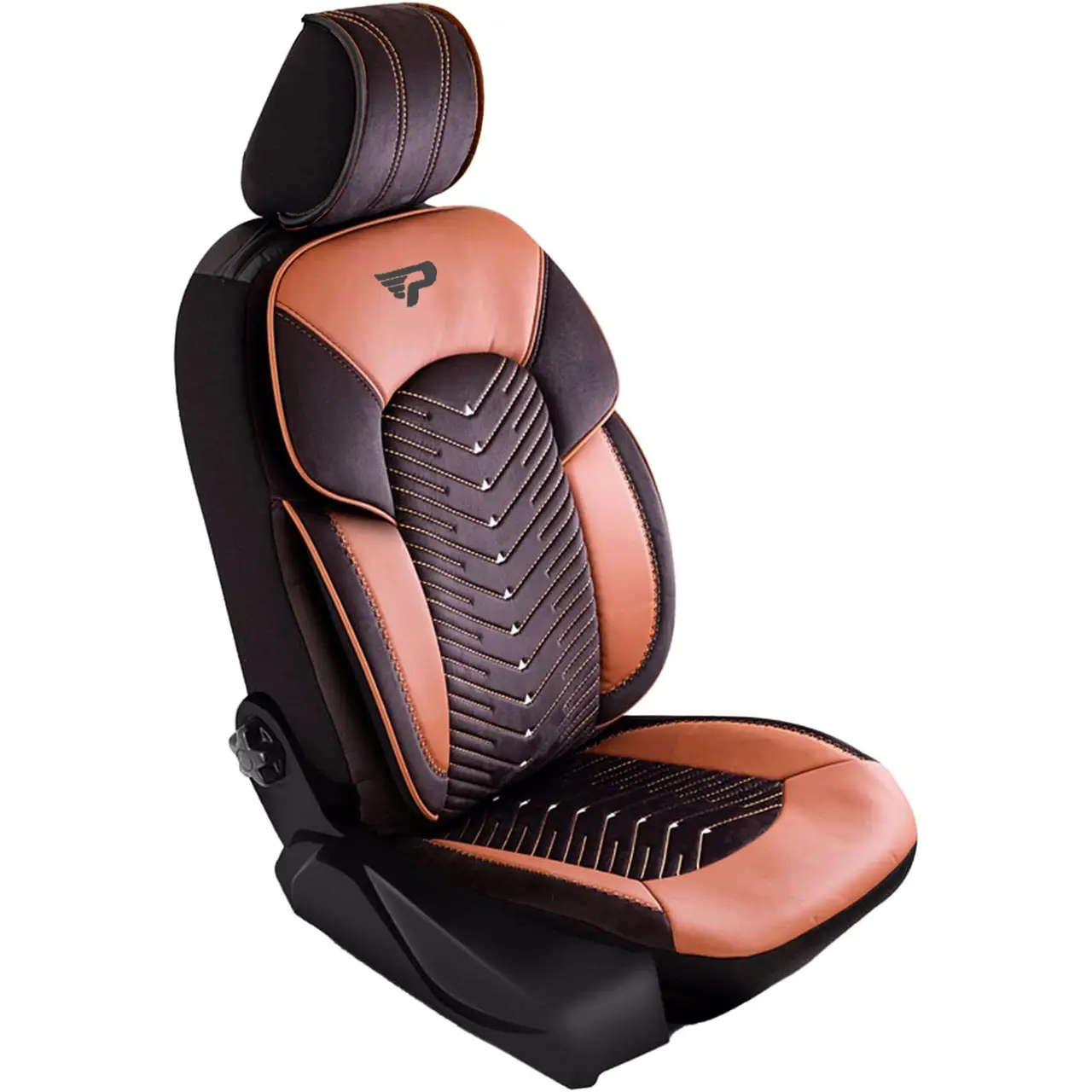 Set Huse Scaune Auto Panda Dubai, material textil cu piele ecologica, cu fermoare pentru bancheta rabatabila, negru maro, 11 piese Automobile ProTravel