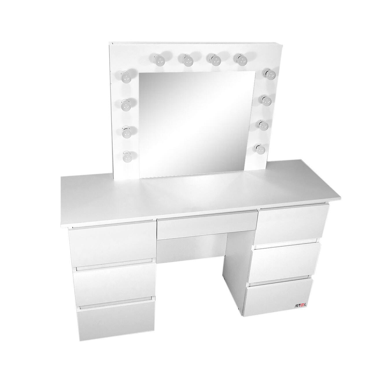 Set masa de toaleta/machiaj Vanessa + scaun Mark, alb, cu oglinda si LED-uri, 130x43x143 cm GartenVIP DiyLine