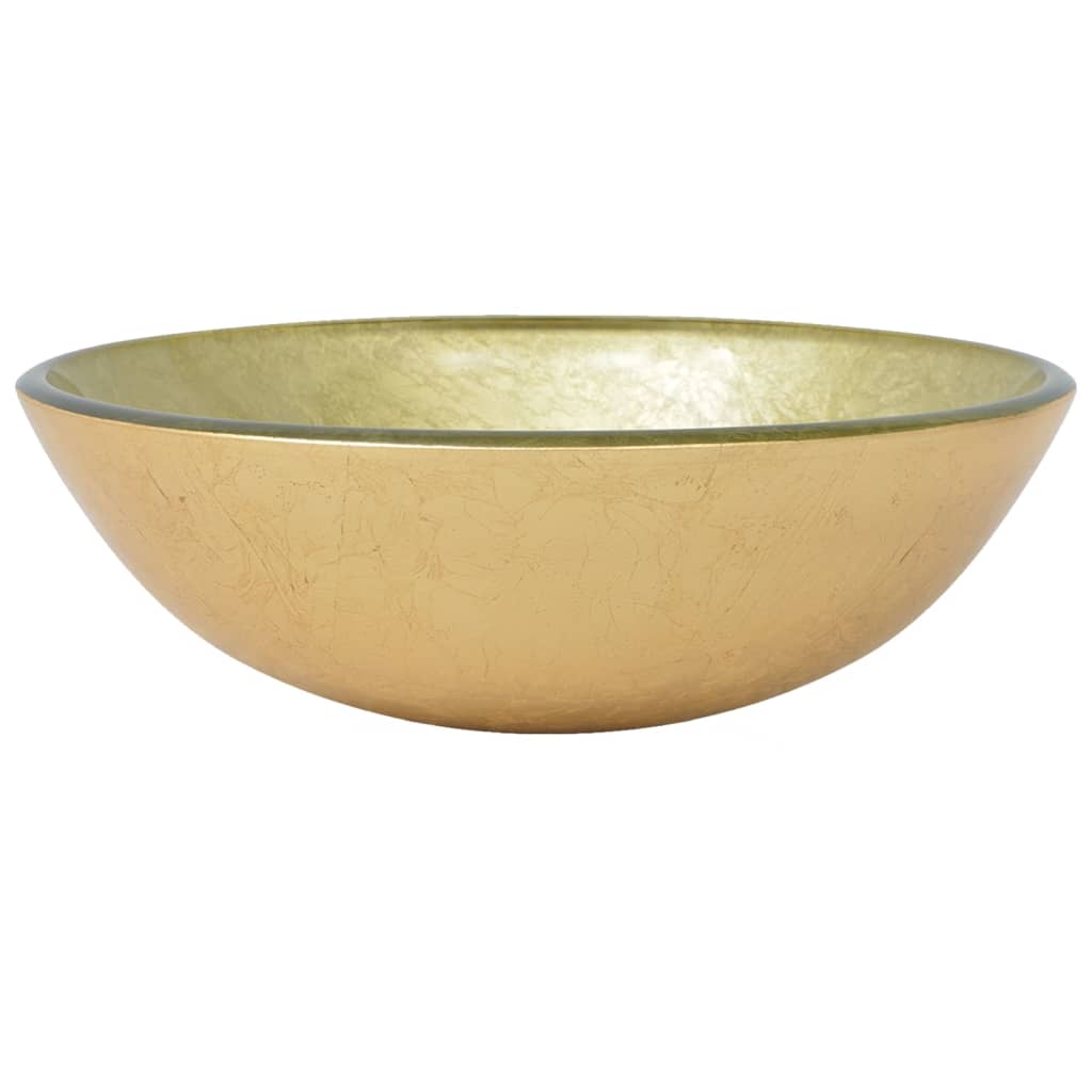 Chiuvetă baie, robinet și scurgere tip push auriu sticlă călită GartenMobel Dekor