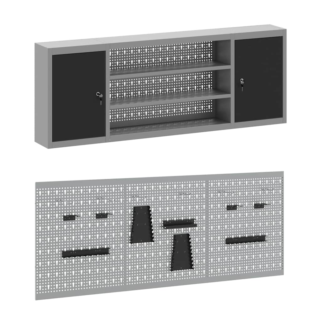 Banc de lucru cu sertar 7 pcs Negru 150 x 55 x 200 cm Oțel GartenMobel Dekor