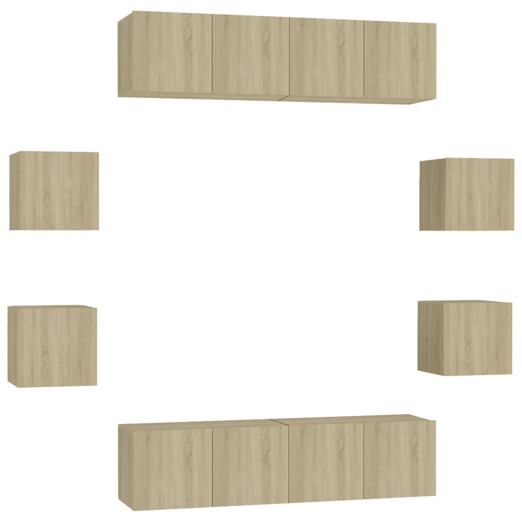 Set de dulapuri TV, 8 piese, stejar sonoma, lemn prelucrat GartenMobel Dekor