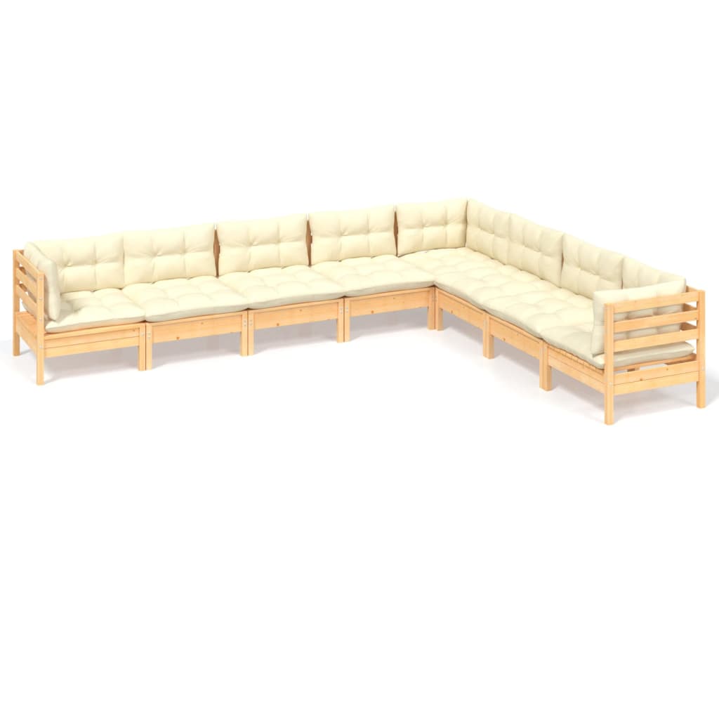 Set mobilier de grădină cu perne crem, 8 piese, lemn masiv pin GartenMobel Dekor