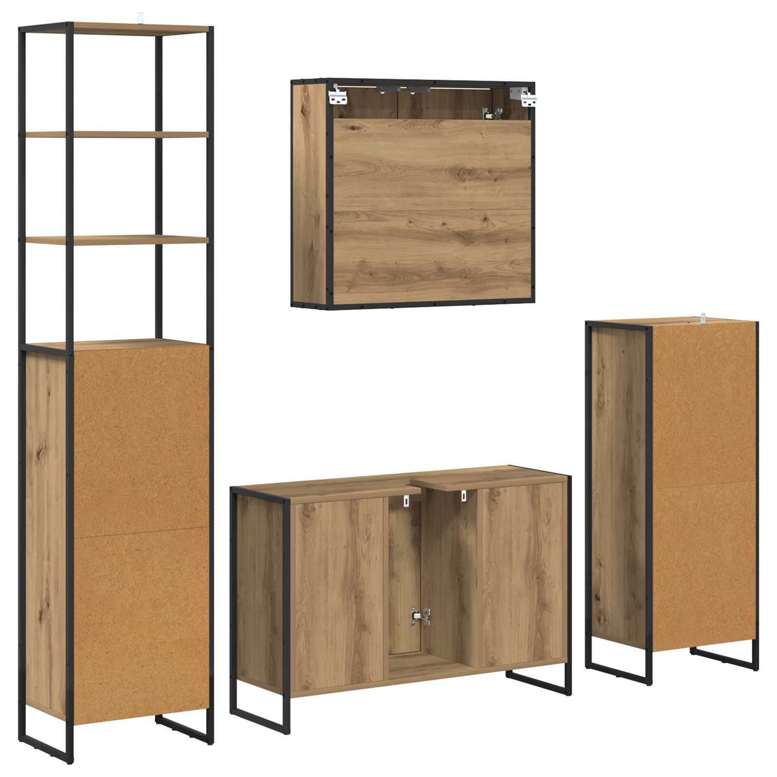 Set de mobilier pentru baie Stejar Artizanal Lemn compozit GartenMobel Dekor