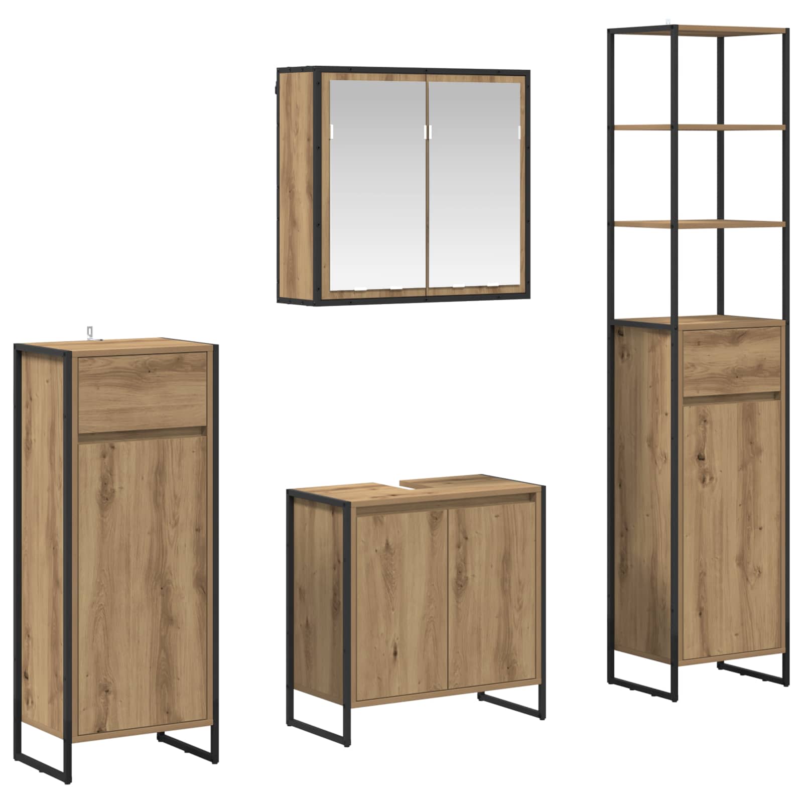 Set de mobilier pentru baie Stejar Artizanal Lemn compozit GartenMobel Dekor