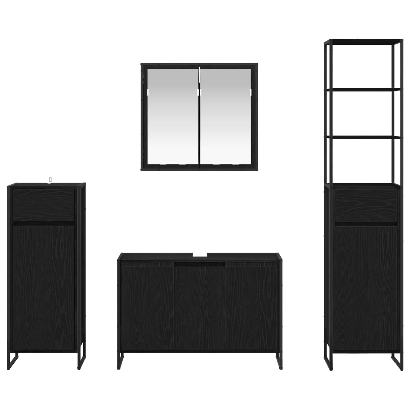 Set de mobilier pentru baie cu raft Stejar Negru Lemn compozit GartenMobel Dekor