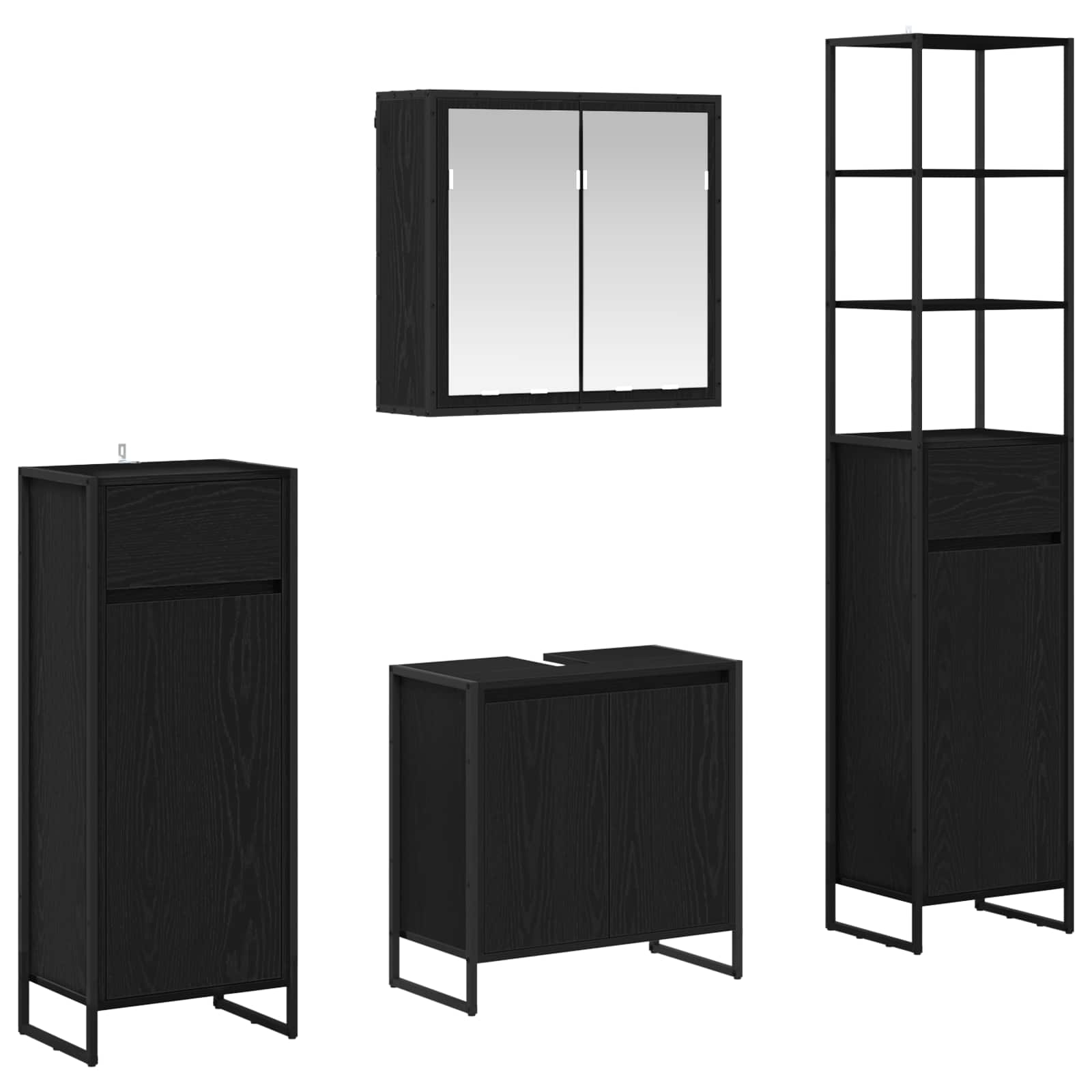 Set de mobilier pentru baie cu raft Stejar Negru Lemn compozit GartenMobel Dekor