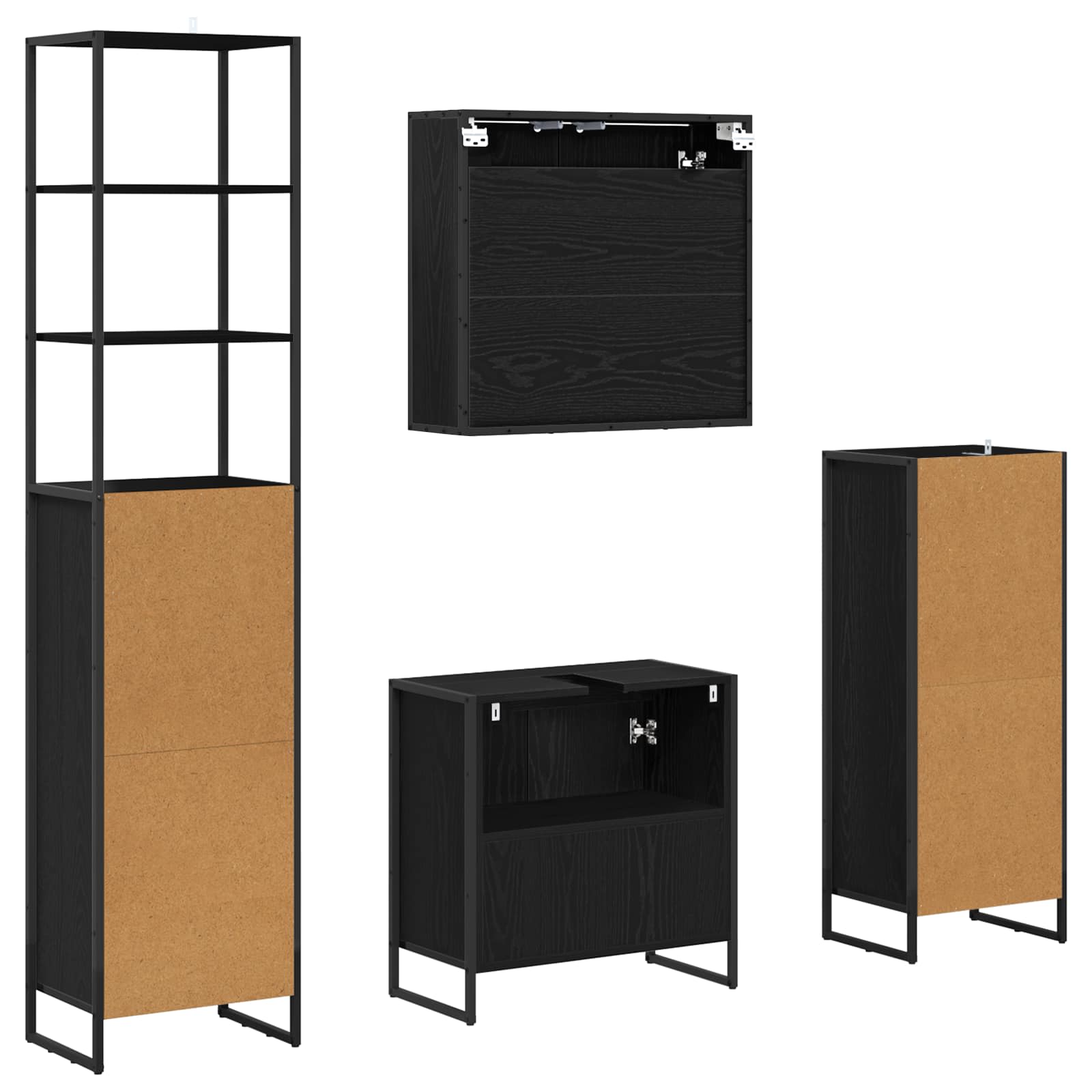 Set de mobilier pentru baie cu raft Stejar Negru Lemn compozit GartenMobel Dekor