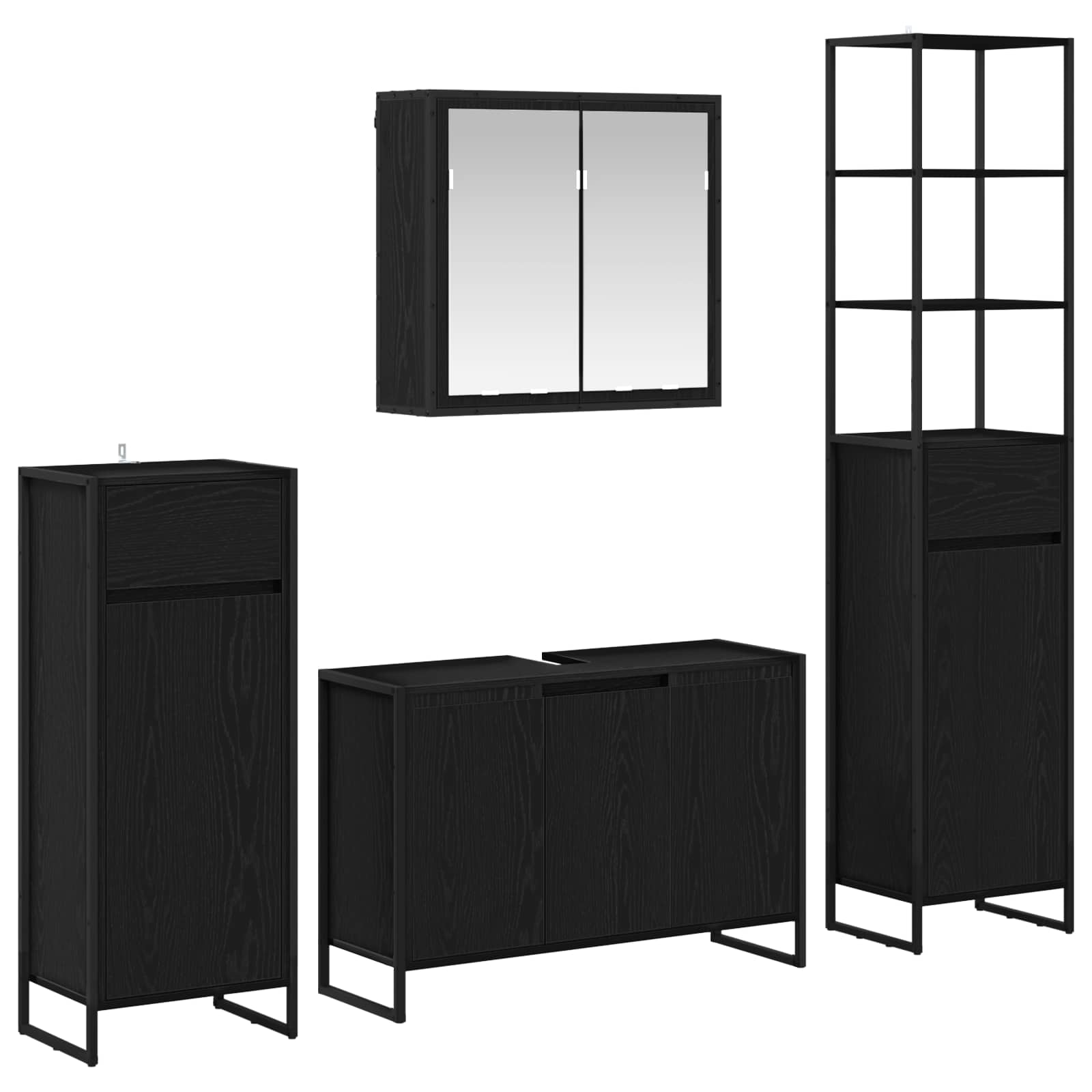 Set de mobilier pentru baie cu raft Stejar Negru Lemn compozit GartenMobel Dekor