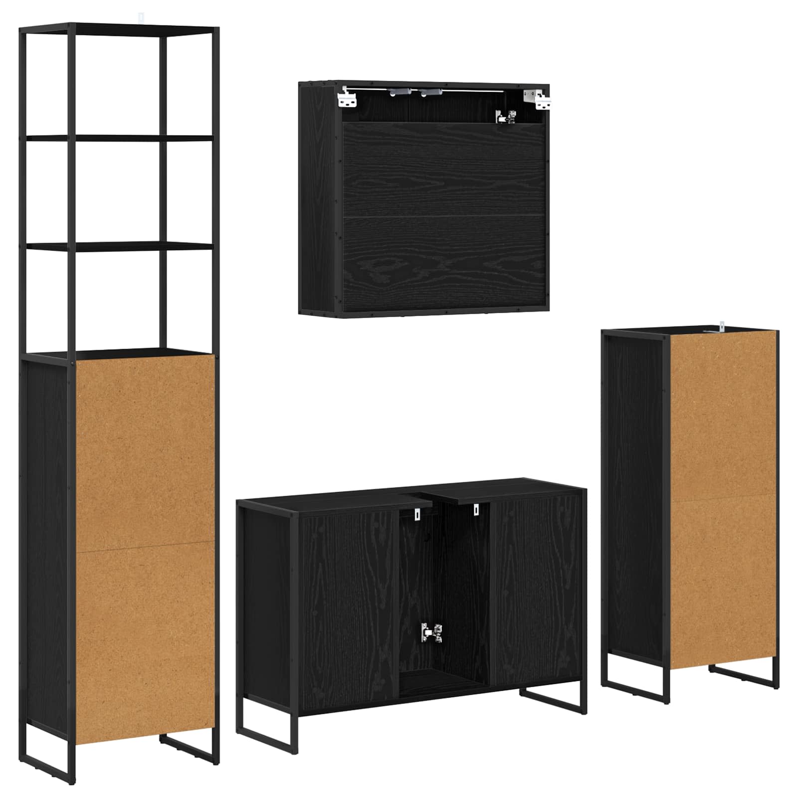 Set de mobilier pentru baie cu raft Stejar Negru Lemn compozit GartenMobel Dekor