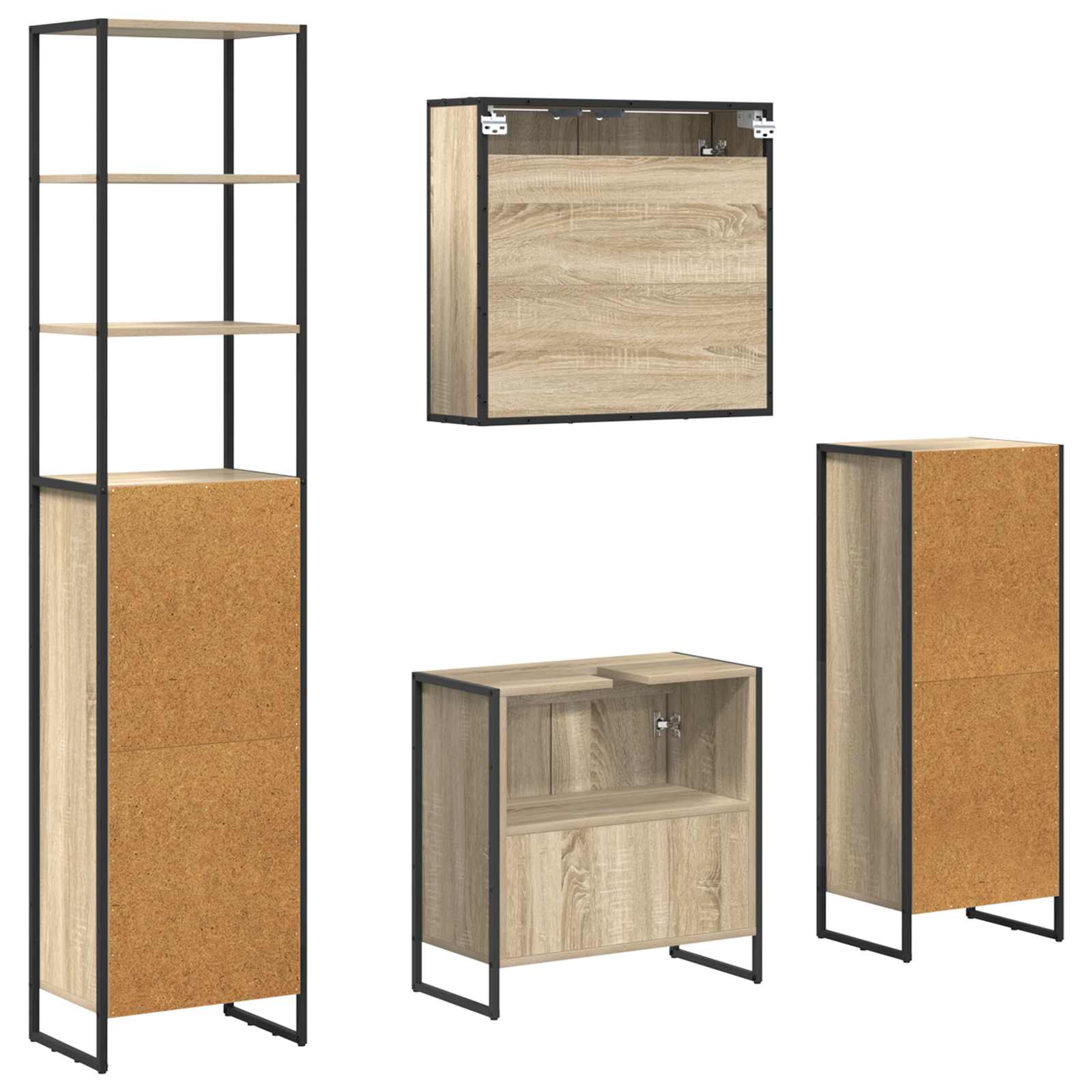 Set de mobilier pentru baie cu raft Stejar Sonoma Lemn compozit GartenMobel Dekor