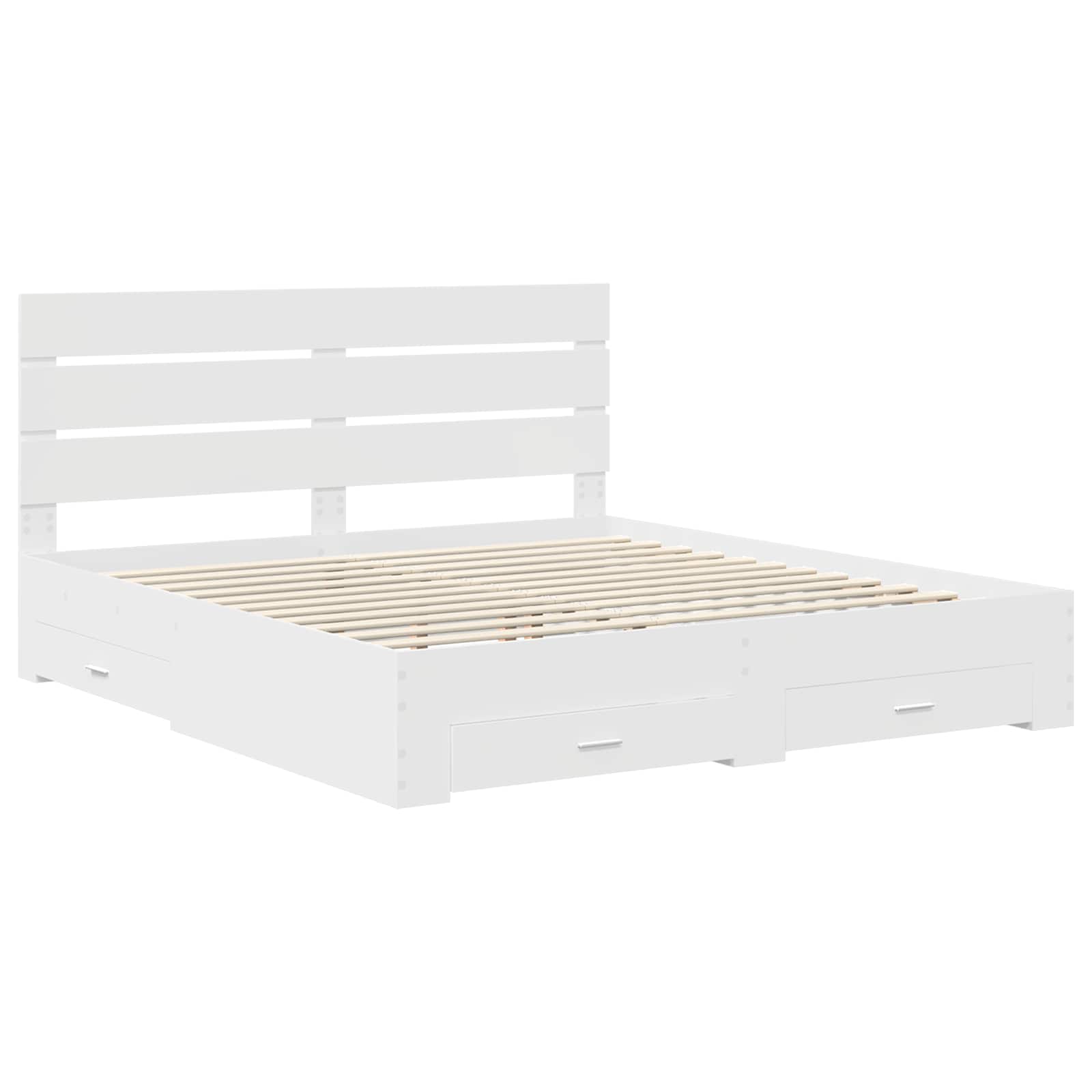 Cadru de pat cu sertar Alb 200 x 200 cm Lemn compozit GartenMobel Dekor