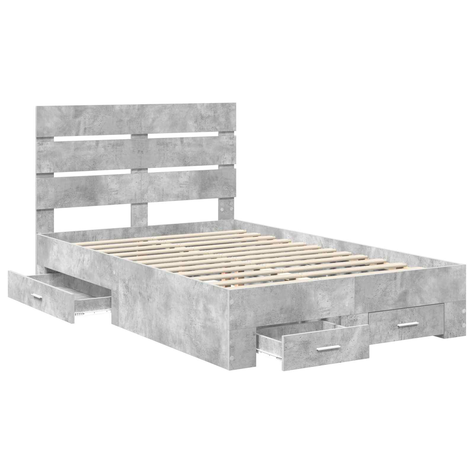 Cadru de pat cu sertar Gri din beton 135 x 190 cm Lemn compozit GartenMobel Dekor