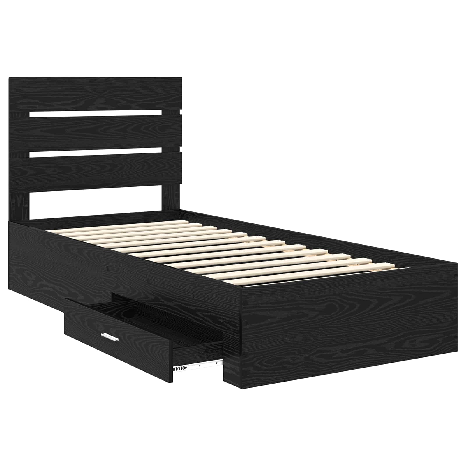 Cadru de pat cu sertar Stejar Negru 100 x 200 cm Lemn compozit GartenMobel Dekor